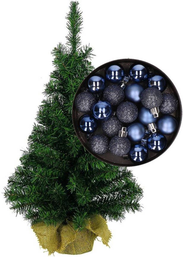 Merkloos Mini kerstboom kunst kerstboom H75 cm inclusief kerstballen donkerblauw Kunstkerstboom