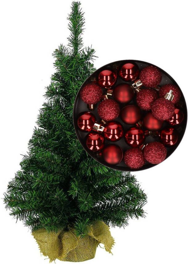 Merkloos Mini kerstboom kunst kerstboom H75 cm inclusief kerstballen donkerrood Kunstkerstboom