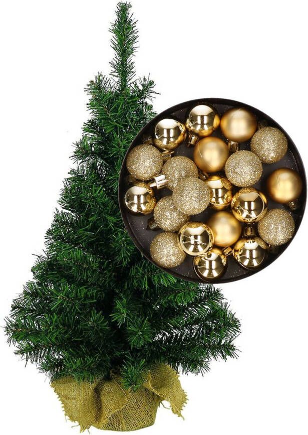 Merkloos Mini kerstboom kunst kerstboom H75 cm inclusief kerstballen goud Kunstkerstboom