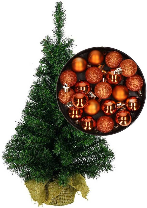 Merkloos Mini kerstboom kunst kerstboom H75 cm inclusief kerstballen oranje Kunstkerstboom