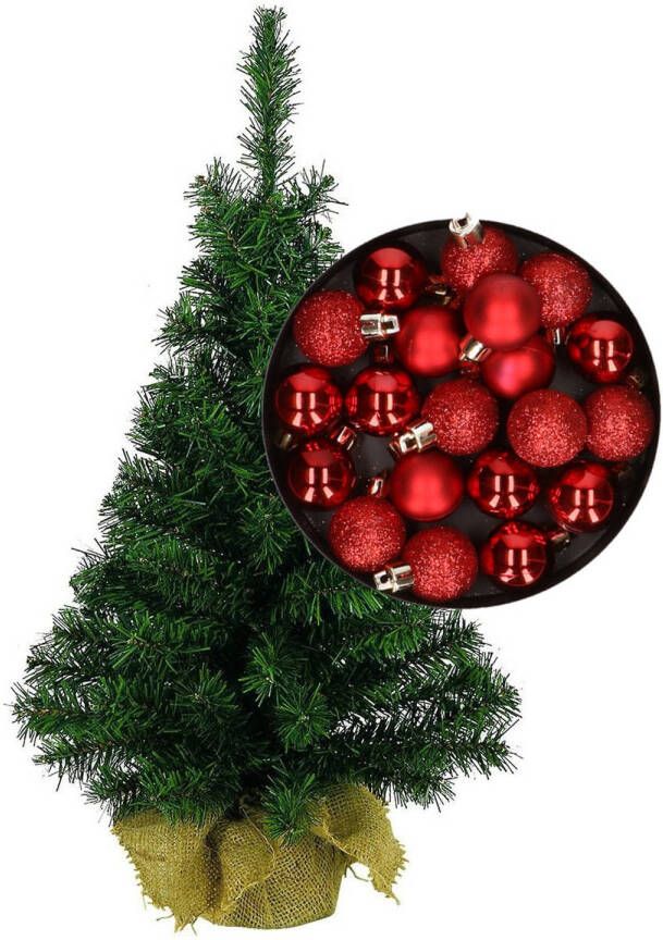 Merkloos Mini kerstboom kunst kerstboom H75 cm inclusief kerstballen rood Kunstkerstboom