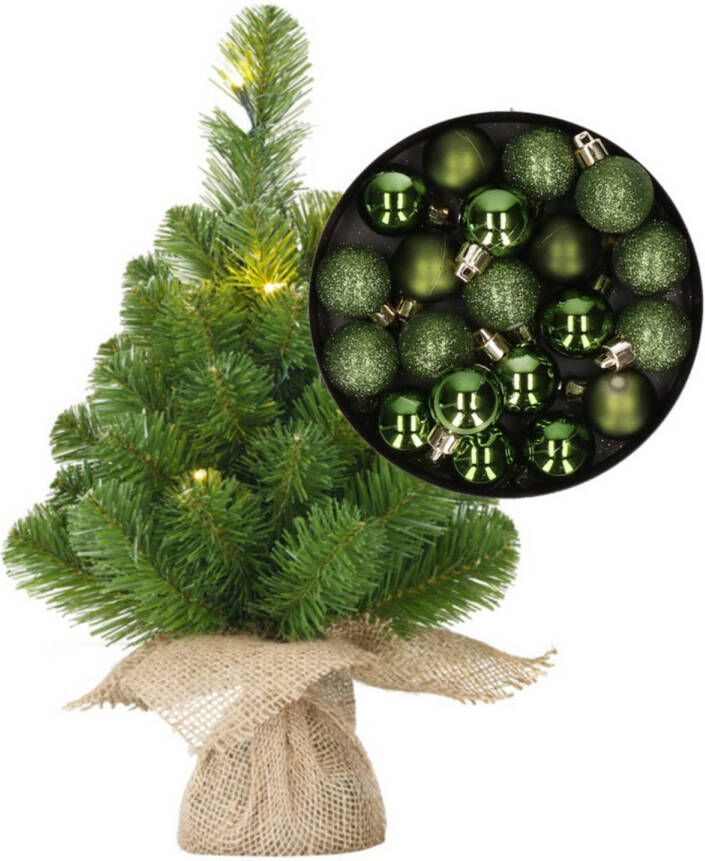 Merkloos Mini kerstboom kunstboom met verlichting 45 cm en inclusief kerstballen groen Kunstkerstboom