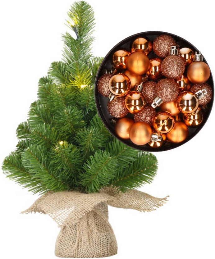 Merkloos Mini kerstboom kunstboom met verlichting 45 cm en inclusief kerstballen koper Kunstkerstboom