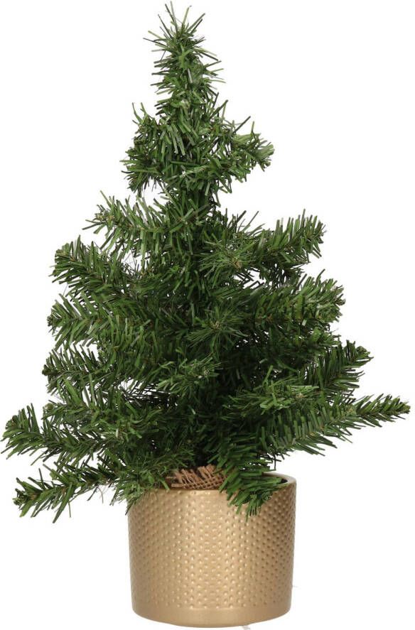 Merkloos Mini kunstboom kunst kerstboom groen 45 cm met gouden pot Kunstkerstboom