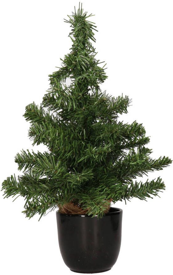 Merkloos Mini kunstboom kunst kerstboom groen 45 cm met zwarte pot Kunstkerstboom