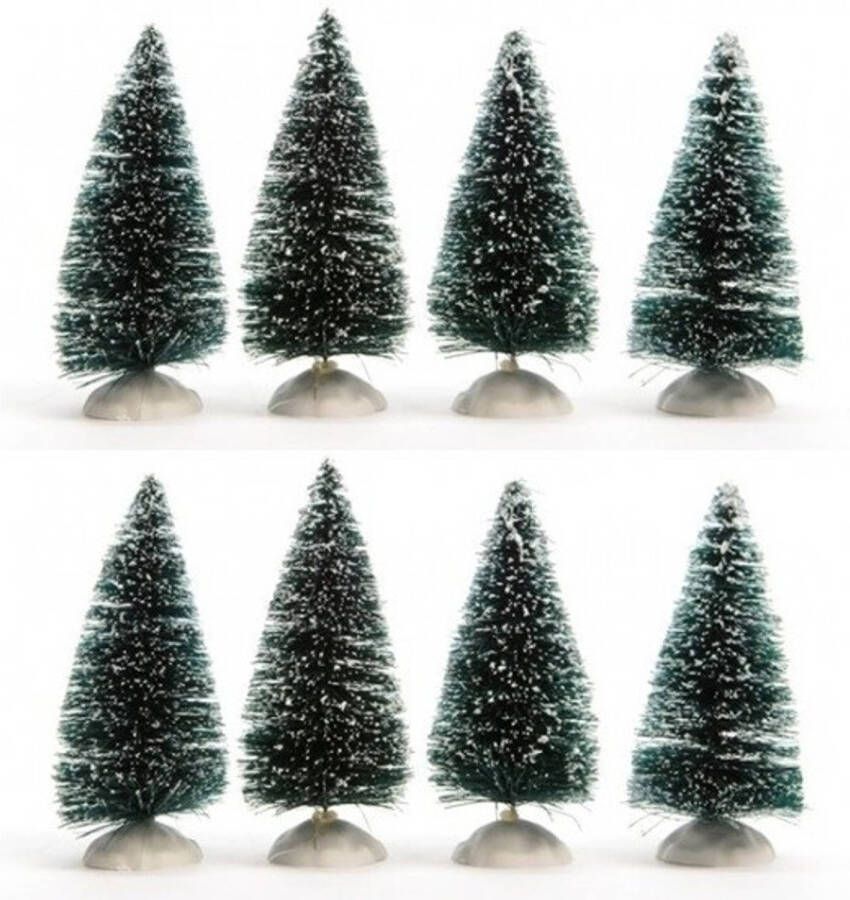 Merkloos Miniatuur boompjes met sneeuw 8 stuks Kerstdorpen