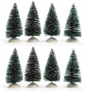 Merkloos Miniatuur boompjes met sneeuw 8 stuks Kerstdorpen