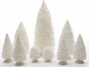 Merkloos Miniatuur Boompjes Wit 9x Stuks Kerstdorpen