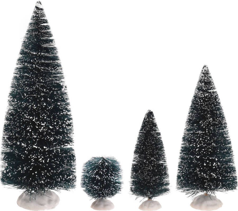 Merkloos Kerstdorp onderdelen 9x decoratie dennenbomen kerstbomen besneeuwd Kerstdorpen