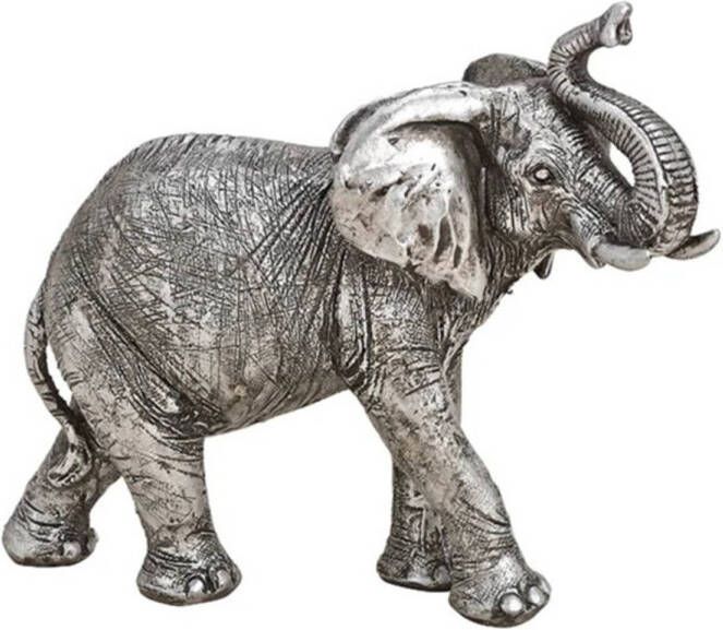 Merkloos Olifant woondecoratie dieren beeldje zilver 21 x 17 x 7 cm Beeldjes