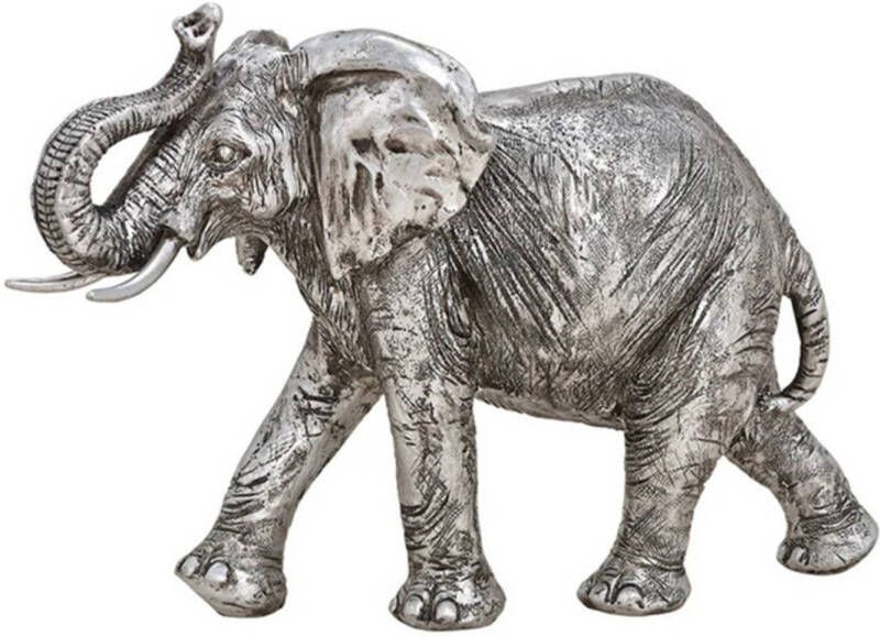 Merkloos Olifant woondecoratie dieren beeldje zilver 28 x 19 x 10 cm Beeldjes