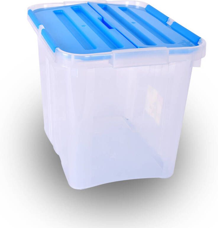 Merkloos Opbergbox 24 Liter Blauw Transparant Waterdicht Stapelbare opbergbox Met Klapdeksel