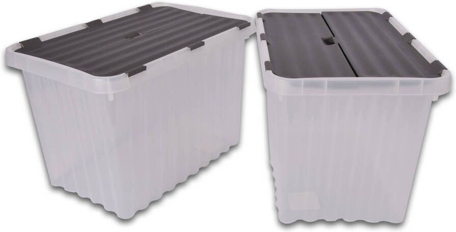 Merkloos Opbergbox 42x30 Stapelbare opbergbox Diepte:28.5cm Set van 2 25 Liter Transparant en Waterdicht
