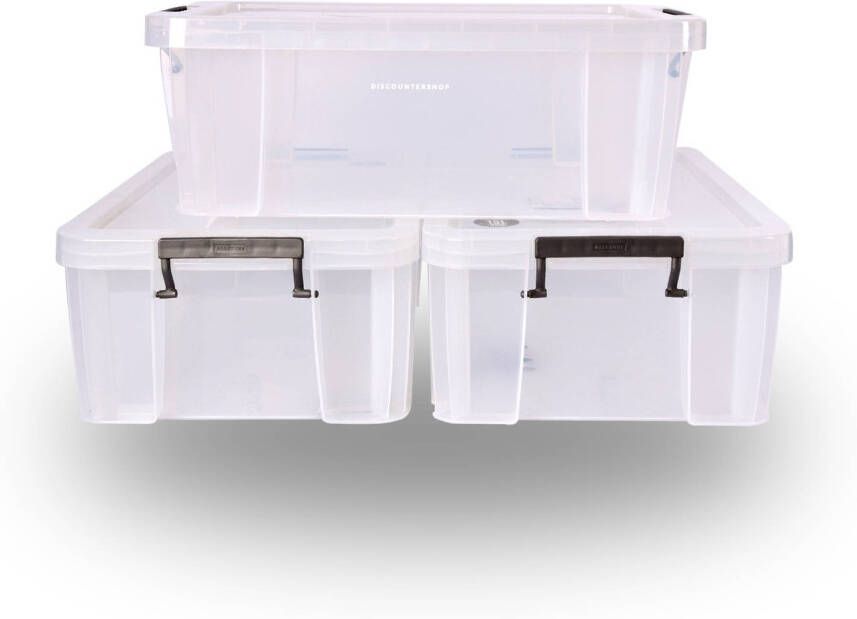Merkloos Opbergbox Transparant Stapelbare 15 Liter Met deksel Set van 3 42cm x 31cm x 28cm Grote opbergbox