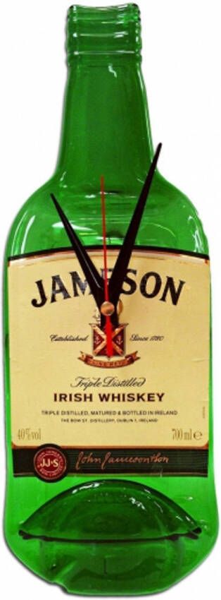 Merkloos Wandklok Jameson whiskey fles groen 30 x 11 cm Wandklokken