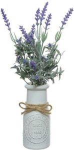 Merkloos Paarse Lavendula lavendel kunstplant 32 cm in witte pot Kunstplanten