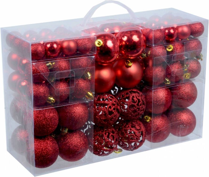 Merkloos Pakket met 100x rode kerstballen kunststof 3 4 en 6 cm Kerstbal