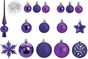 Merkloos Pakket Met 111x Stuks Kunststof Kerstballen ornamenten Met Piek Paars Kerstbal