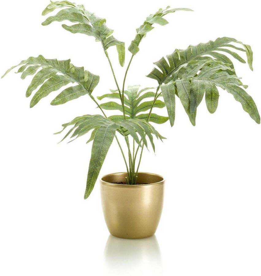 Merkloos Phlebodium kunstplant grijs groen 67 cm in gouden pot Kunstplanten