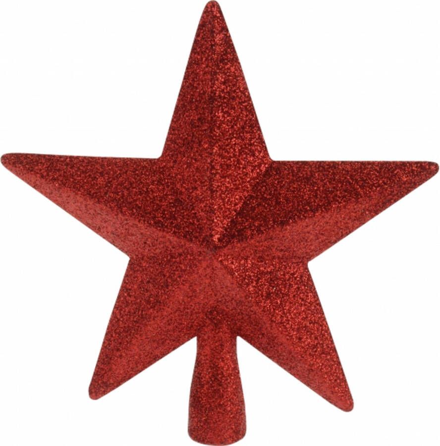 Merkloos Piek ster rood met glitters 19 cm kerstboompieken