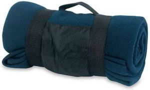 Merkloos Fleece deken plaid navy blauw met afneembaar handvat 160 x 130 c Plaids