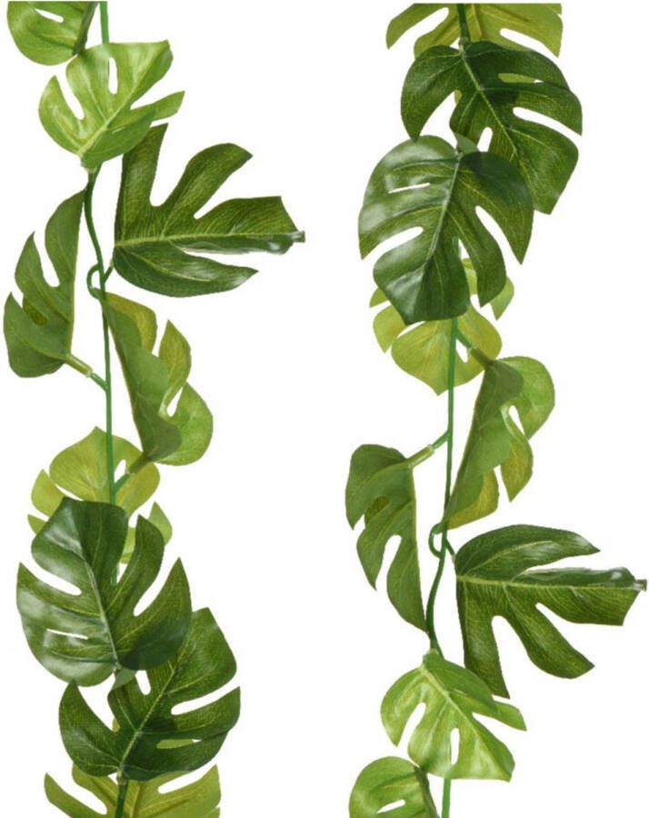 Merkloos Plantenslinger kunstplant 2x Monstera groen kunststof 180 cm Gatenplant Kunstplanten