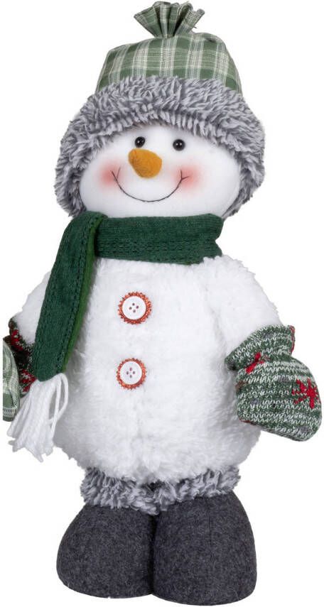 Merkloos Pluche decoratie sneeuwpop 40 cm pop met geruite muts Kerstman pop