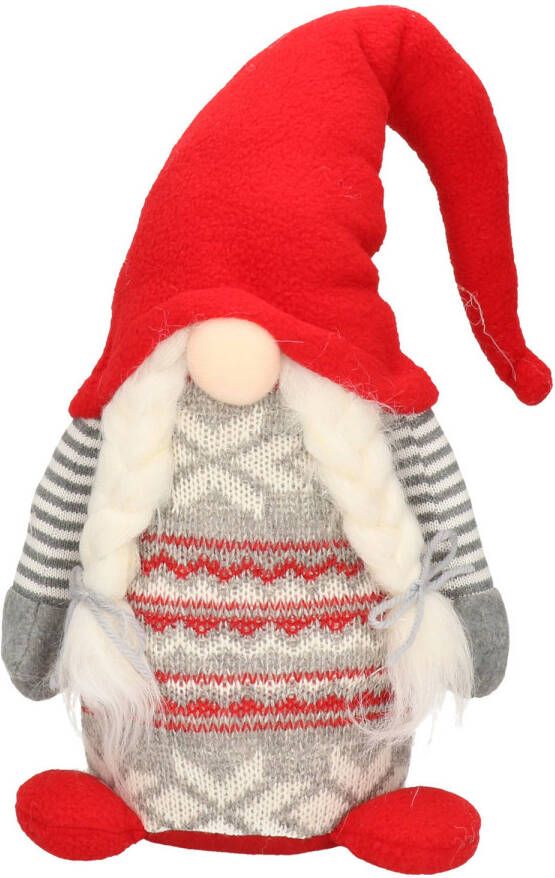 Merkloos Pluche gnome dwerg decoratie pop rood grijs vrouwtje 45 x 14 cm Kerstman pop