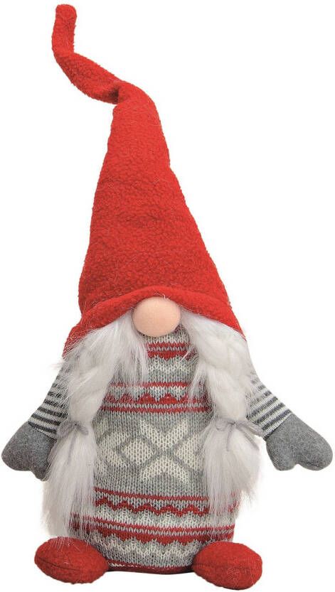 Merkloos Pluche gnome dwerg decoratie pop knuffel rood grijs vrouwtje 45 x 14 cm Kerstman pop