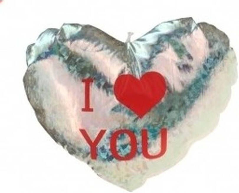 Merkloos Pluche glimmend zilver hart kussen I Love You 14 cm Knuffelkussen
