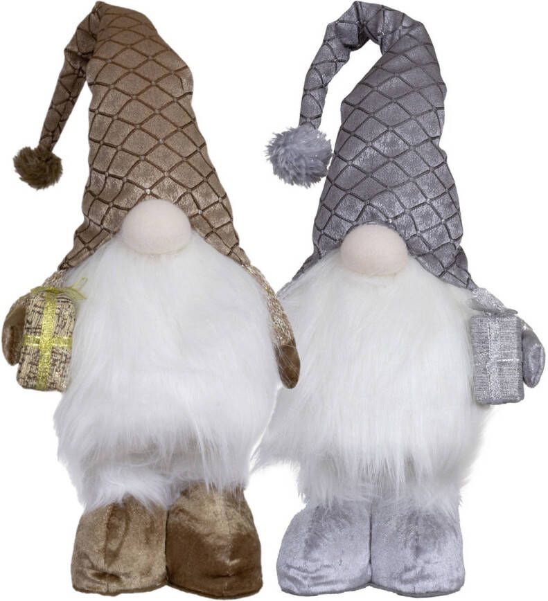 Merkloos Pluche knuffel gnomes dwergen 2x st 36 cm -met verlichting Kerstman pop