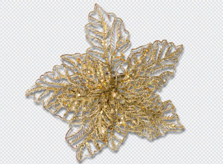Merkloos Poinsettia goud op clip goud glitter Ø23.5cm