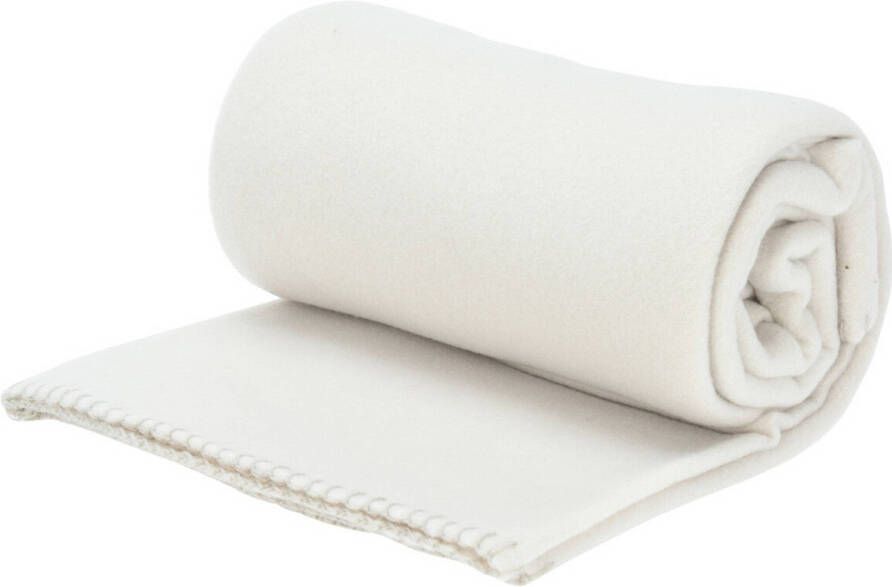 Merkloos Polyester fleece deken dekentje plaid 125 x 150 cm gebroken wit Plaids
