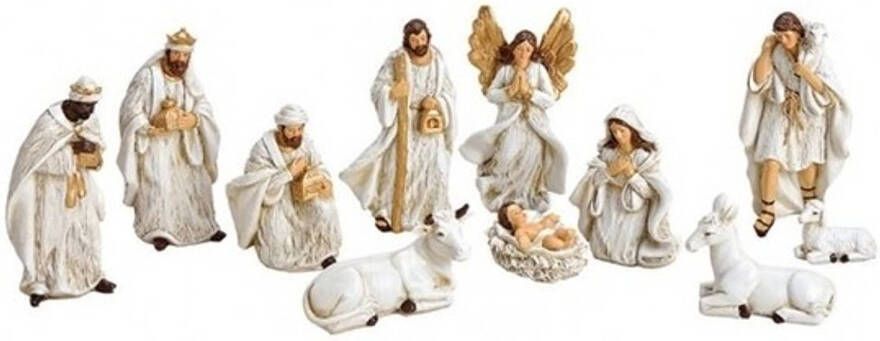 Merkloos Polystone kerststal beeldjes beelden wit 11 stuks kerstdecoraties Kerststallen