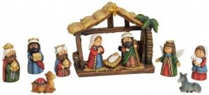 Merkloos Polystone mini kinder kerststallen 10 x 9 cm met beelden figuren 4 x 2 cm Kerststallen