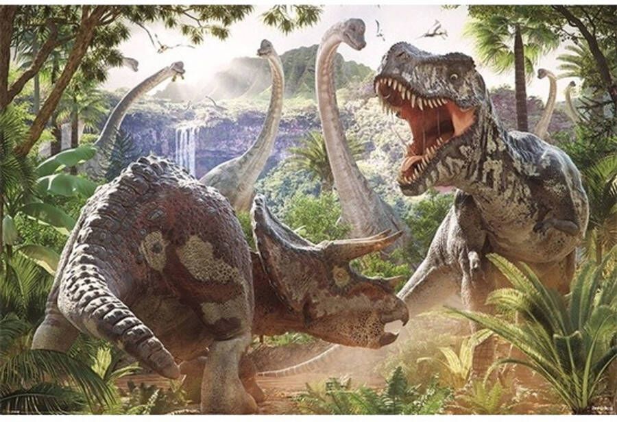 Merkloos Poster met vechtende dinosaurussen 61 x 91 cm Posters