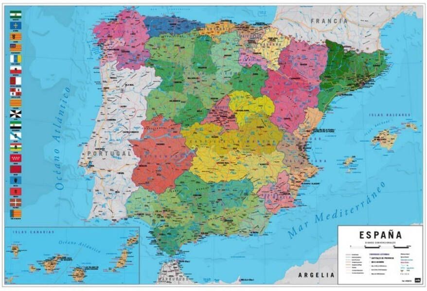 Merkloos Poster Map Spain Physical Political 91 5x61cm