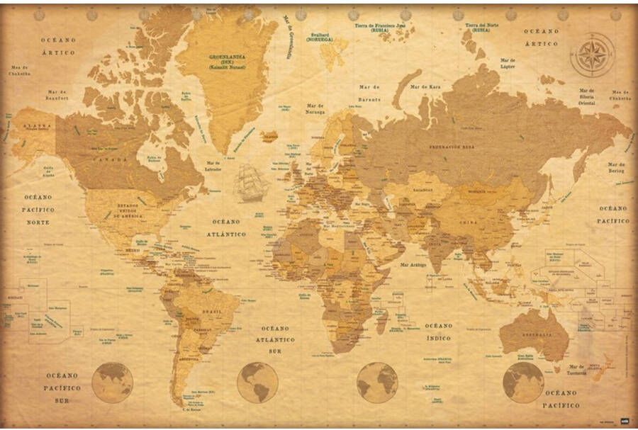 Merkloos Poster Map World ES Vintage 91 5x61cm