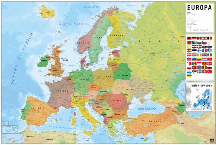 Yourdecoration Grupo Erik Physical Political Map of Europe ES Poster 91 5x61cm
