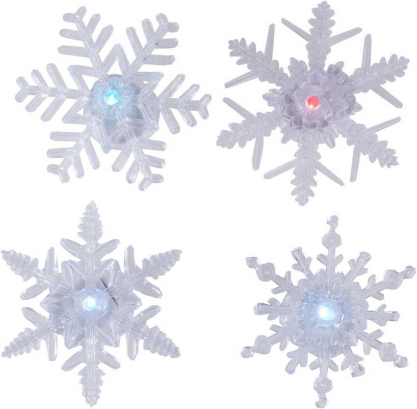 Merkloos Raamdecoratie 4x stuks LED verlichte zuignappen sneeuwvlok kerstverlichting figuur