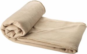 Merkloos Fleece deken beige 150 x 120 cm reisdeken met tasje Plaids