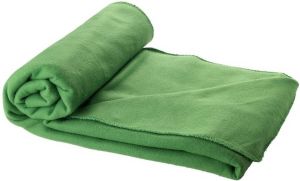 Merkloos Fleece deken groen 150 x 120 cm reisdeken met tasje Plaids