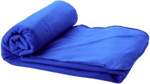 Merkloos Fleece deken kobalt blauw 150 x 120 cm reisdeken met tasje Plaids
