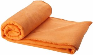 Merkloos Fleece deken oranje 150 x 120 cm reisdeken met tasje Plaids