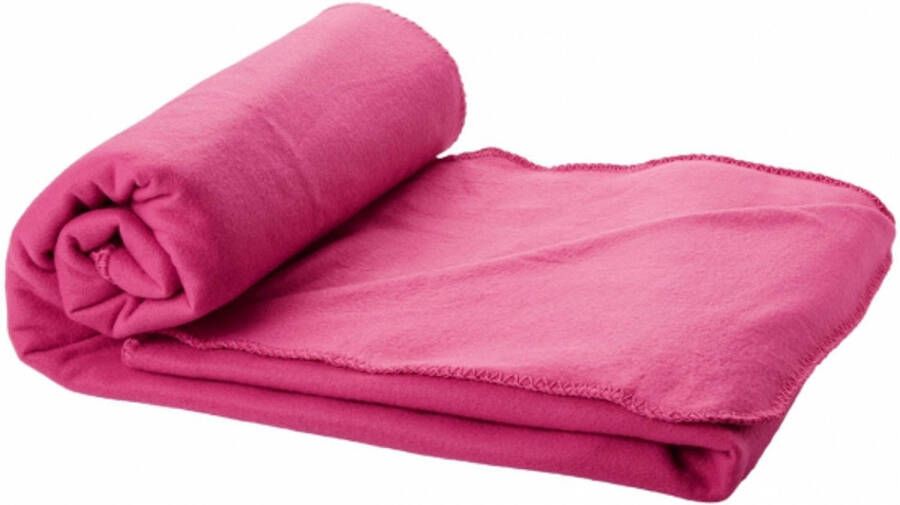 Merkloos Fleece deken roze 150 x 120 cm reisdeken met tasje Plaids