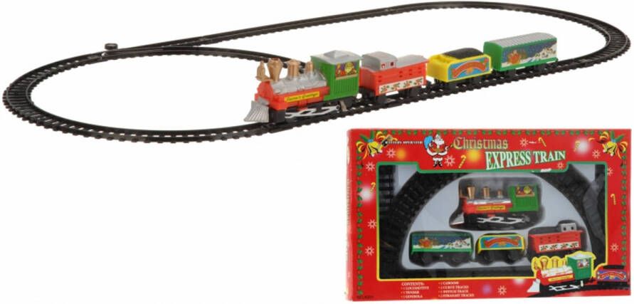 Merkloos Kerstdecoratie rijdende Kerst trein 9-delig Kersttreintjes