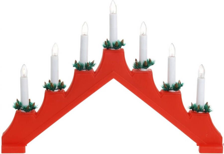 Merkloos Rode kaarsenbrug met 7 lampjes 41 x 30 cm kerstverlichting figuur