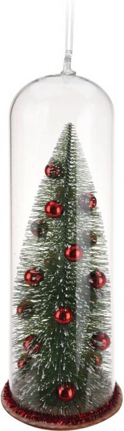 Merkloos Rode kerstboom in stolp kerstversiering hangdecoratie 22 cm Kersthangers