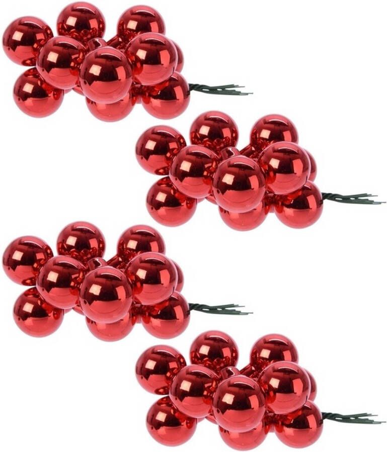 Merkloos Rode mini kerststukjes insteek kerstballetjes 2 cm Kerststukjes