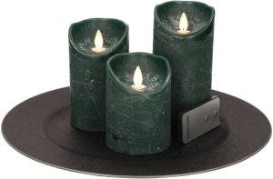 Merkloos Ronde kaarsenplateau bord zwart van kunststof D33 cm met 3 groene LED-kaarsen 10 12 5 15 cm Tafeldecoratie Kaarsenplateaus